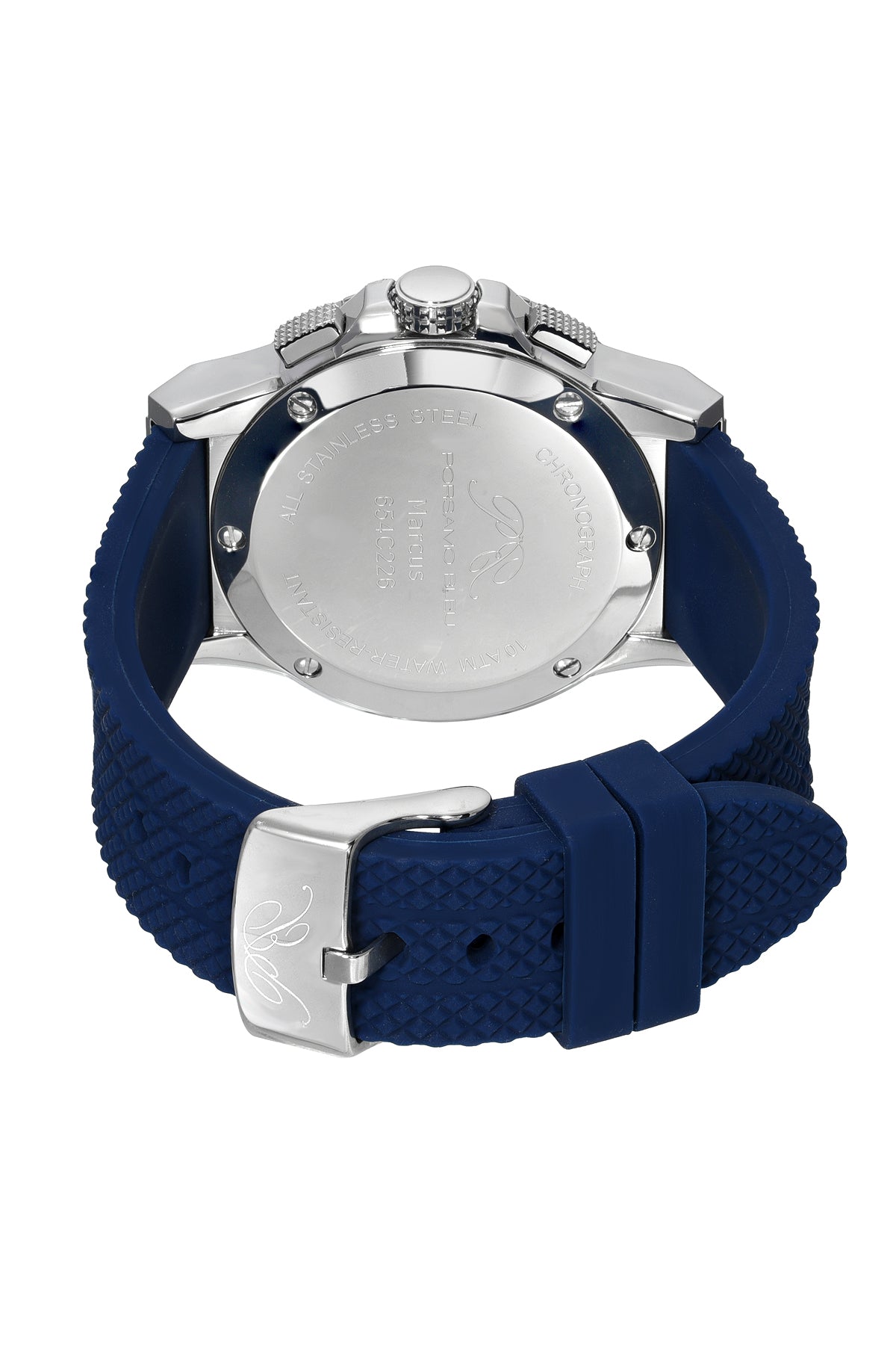 Porsamo Bleu Marcus Luxury Chronograph Men's Silicone Watch, Silver, Blue 654CMAR