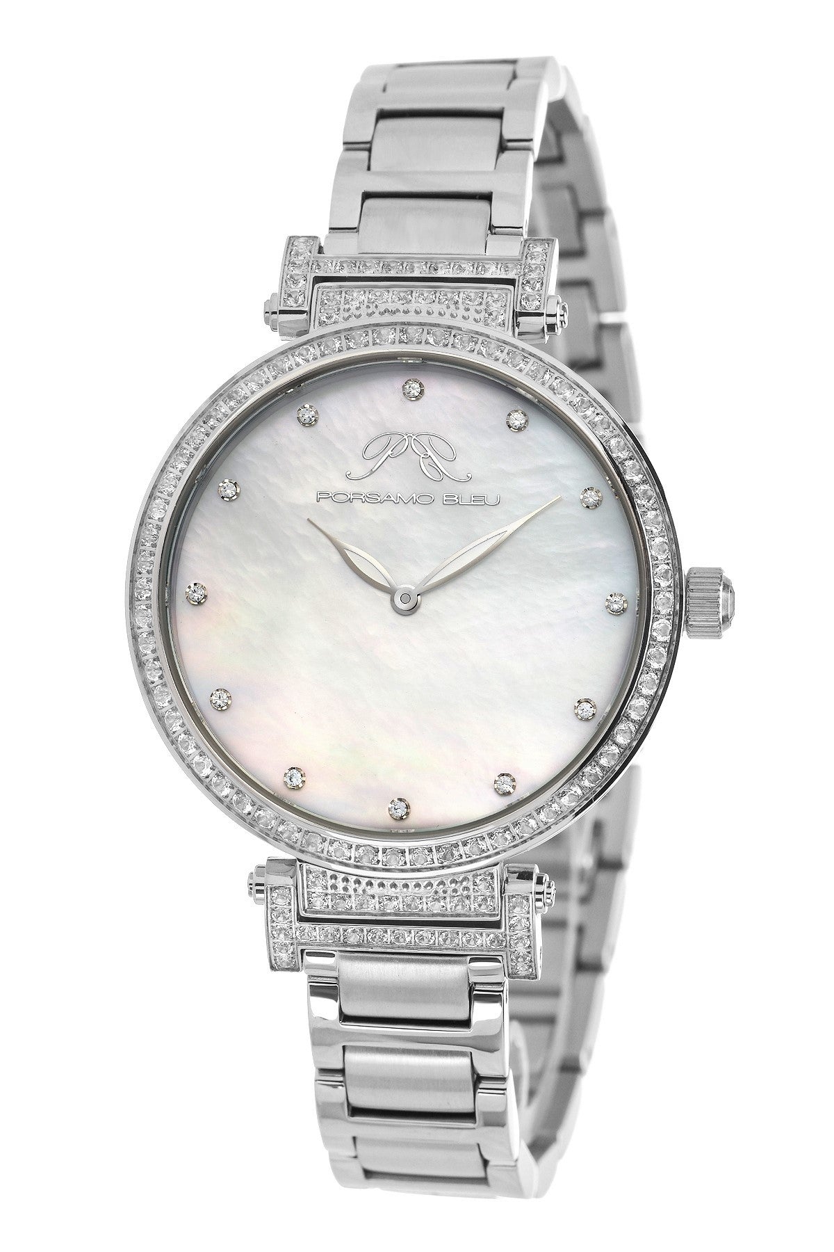 Porsamo Bleu Chantal Luxury Topaz Women's Stainless Steel Watch, Silver, White 671ACHS