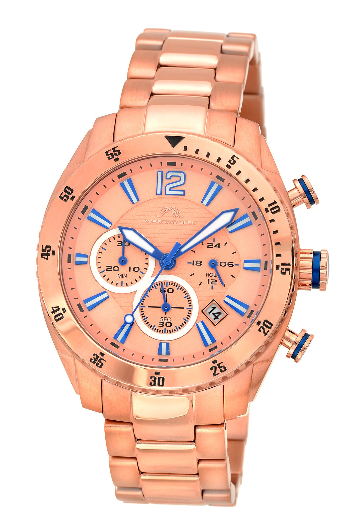 Porsamo Bleu Taylor luxury chronograph men's stainless steel watch, rose 621CTAS
