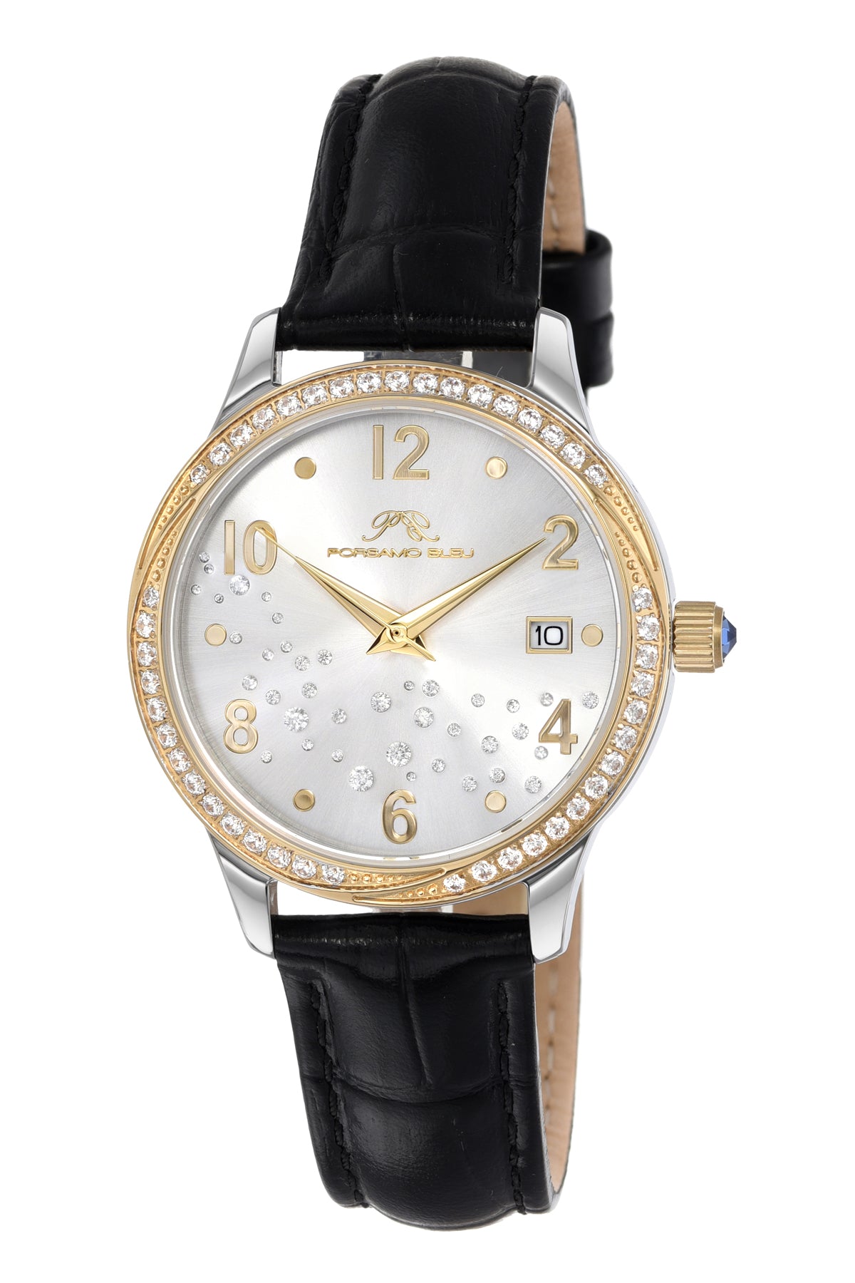 Porsamo Bleu Ruby Luxury Women's Genuine Leather Band Watch, Gold, Black 1141BRUL