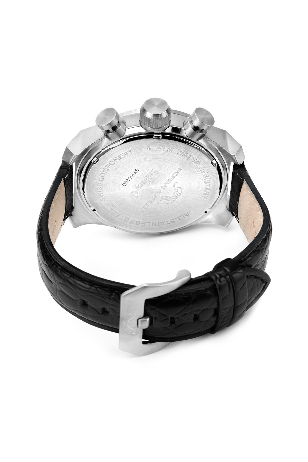 Porsamo Bleu Sydney G luxury men's watch, genuine leather band, silver, black 233ASGL