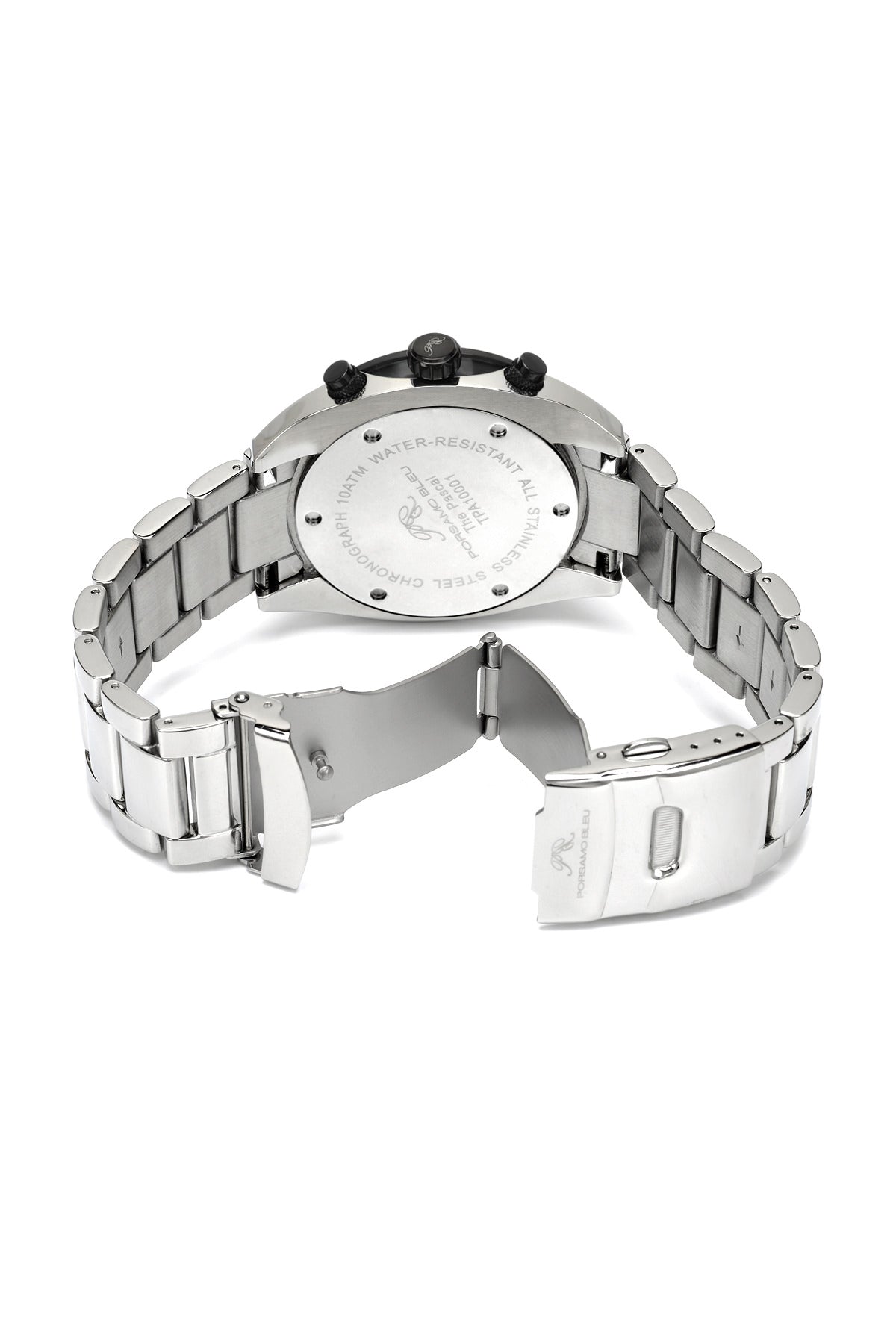 Porsamo Bleu Pascal Luxury Chronograph Men's Stainless Steel Watch, Silver, Black 261CPAS