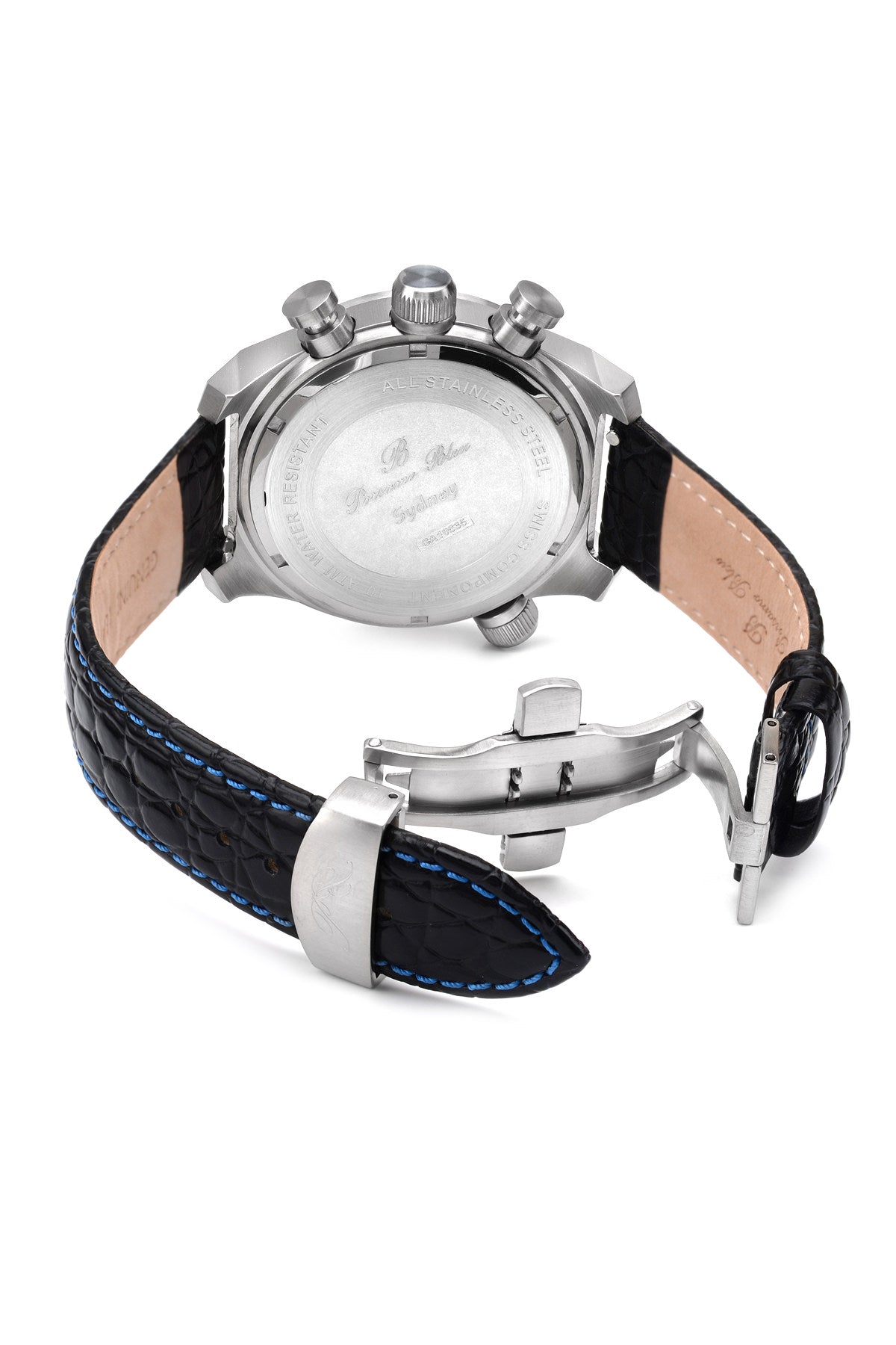 Porsamo Bleu Sydney Luxury Men's Watch, Genuine Leather Band, Silver, Black 162ASYL