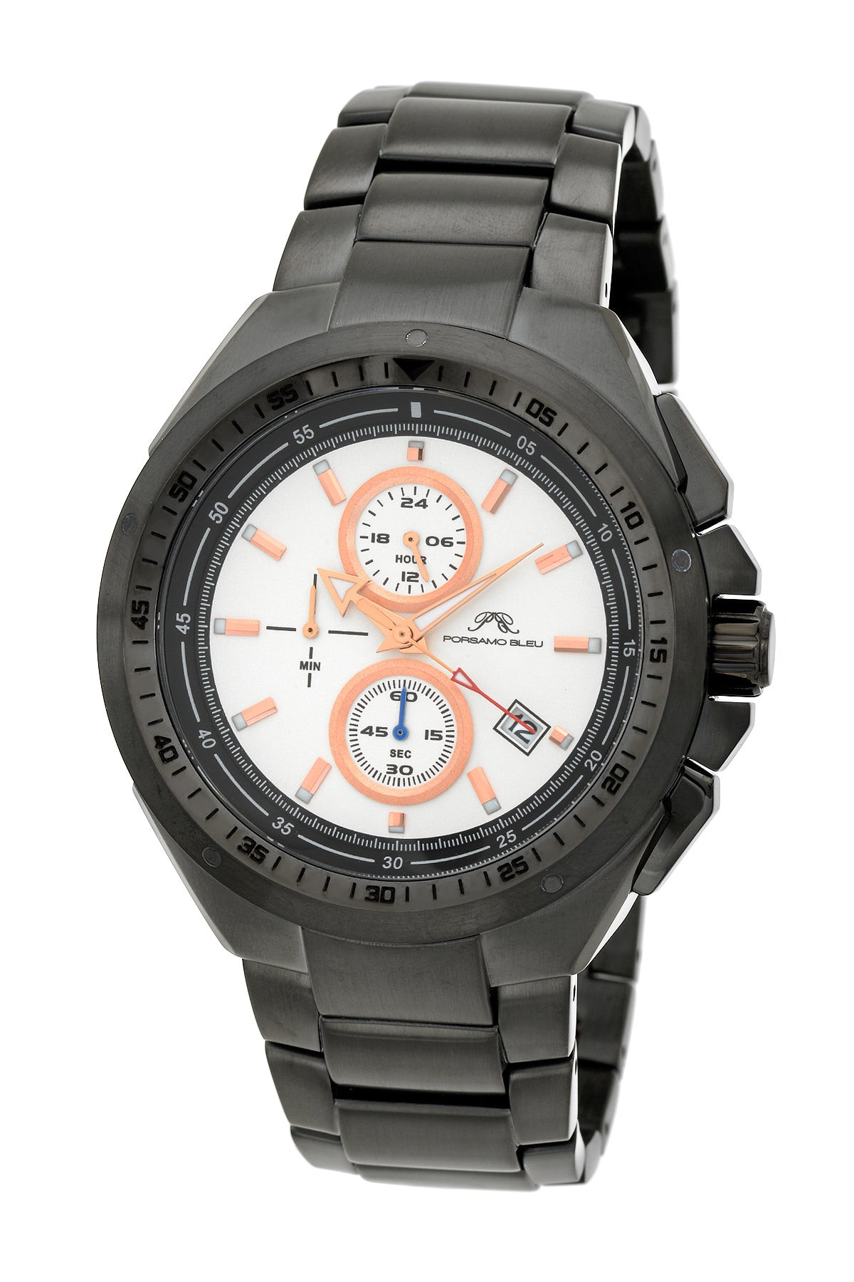 Porsamo Bleu Damien luxury chronograph men's stainless steel watch, gunmetal 311EDAS
