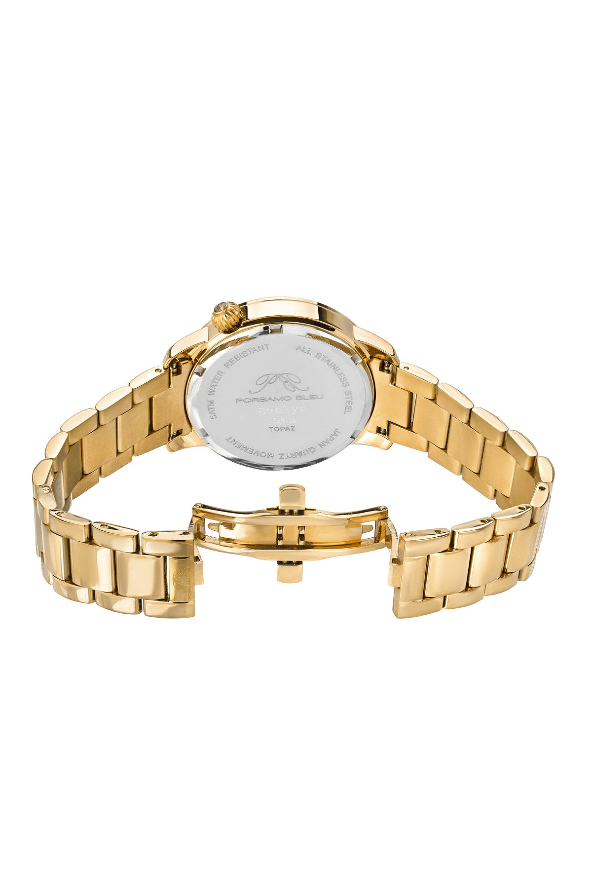 Porsamo Bleu Evelyn Luxury Topaz Women's Stainless Steel Watch, Gold, White 761BEVS