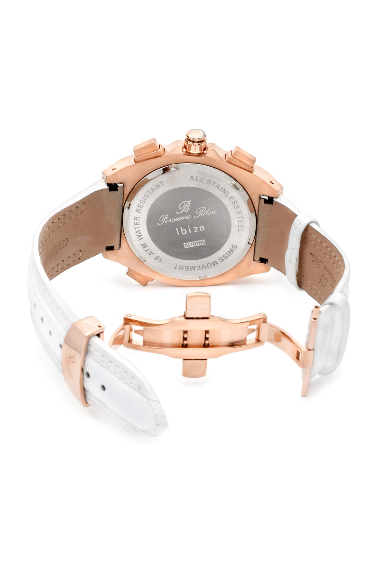 Porsamo Bleu Ibiza luxury chronograph men's watch, genuine leather band, rose, white 123BIBL