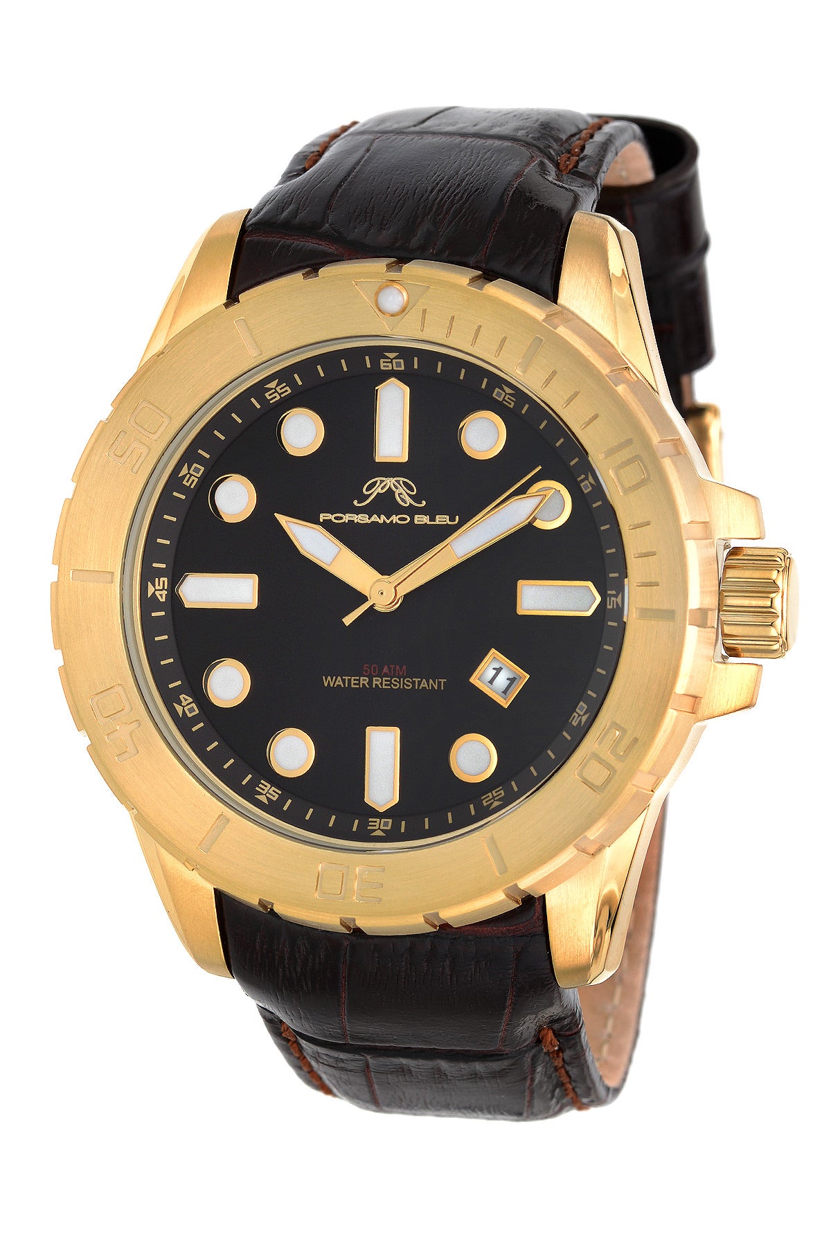Porsamo Bleu Tommy luxury men's watch, genuine leather band, gold, brown 632ATOL
