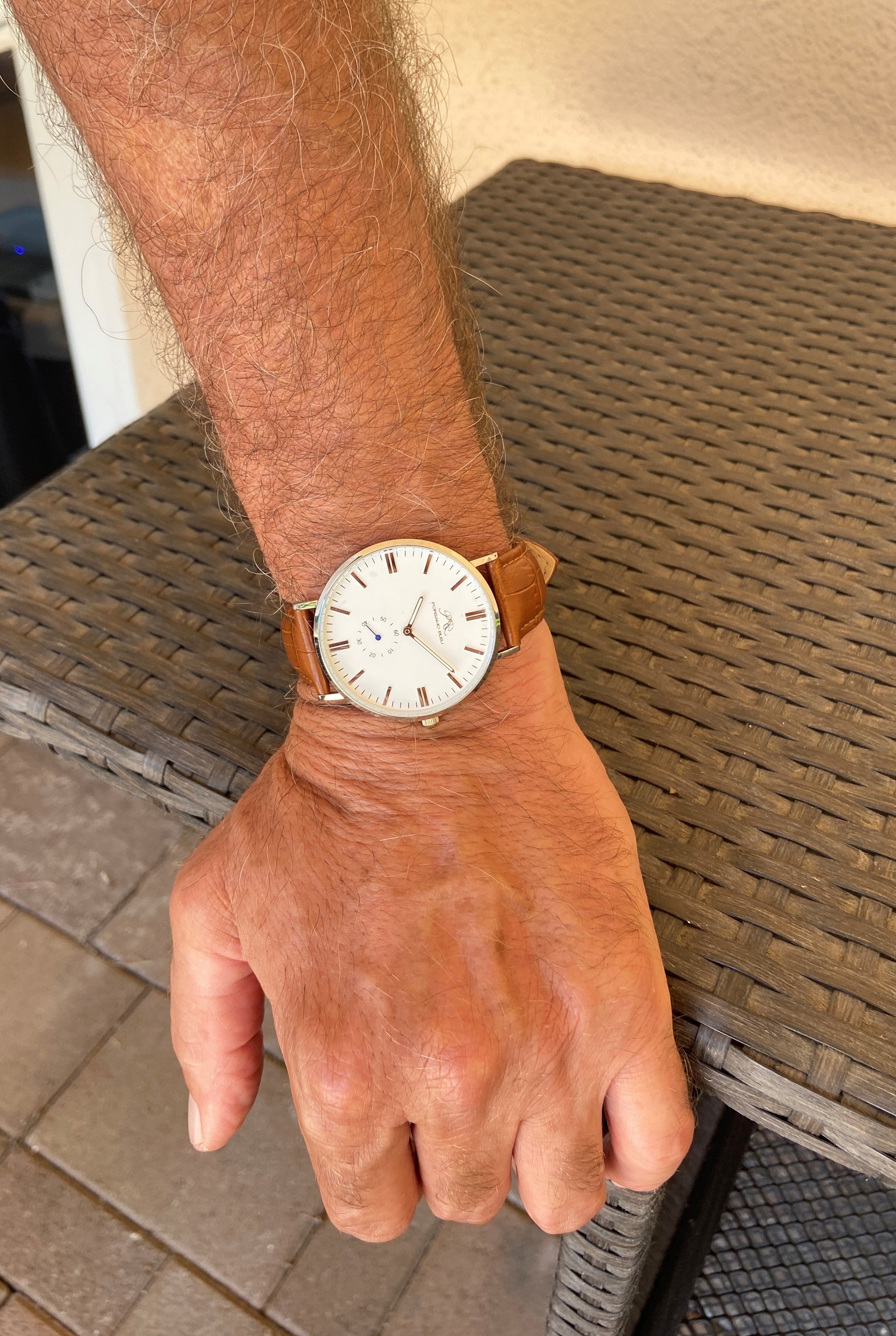 Porsamo Bleu Henry Luxury Men's Watch, Genuine Leather Band, Silver, Brown, White 841CHEL