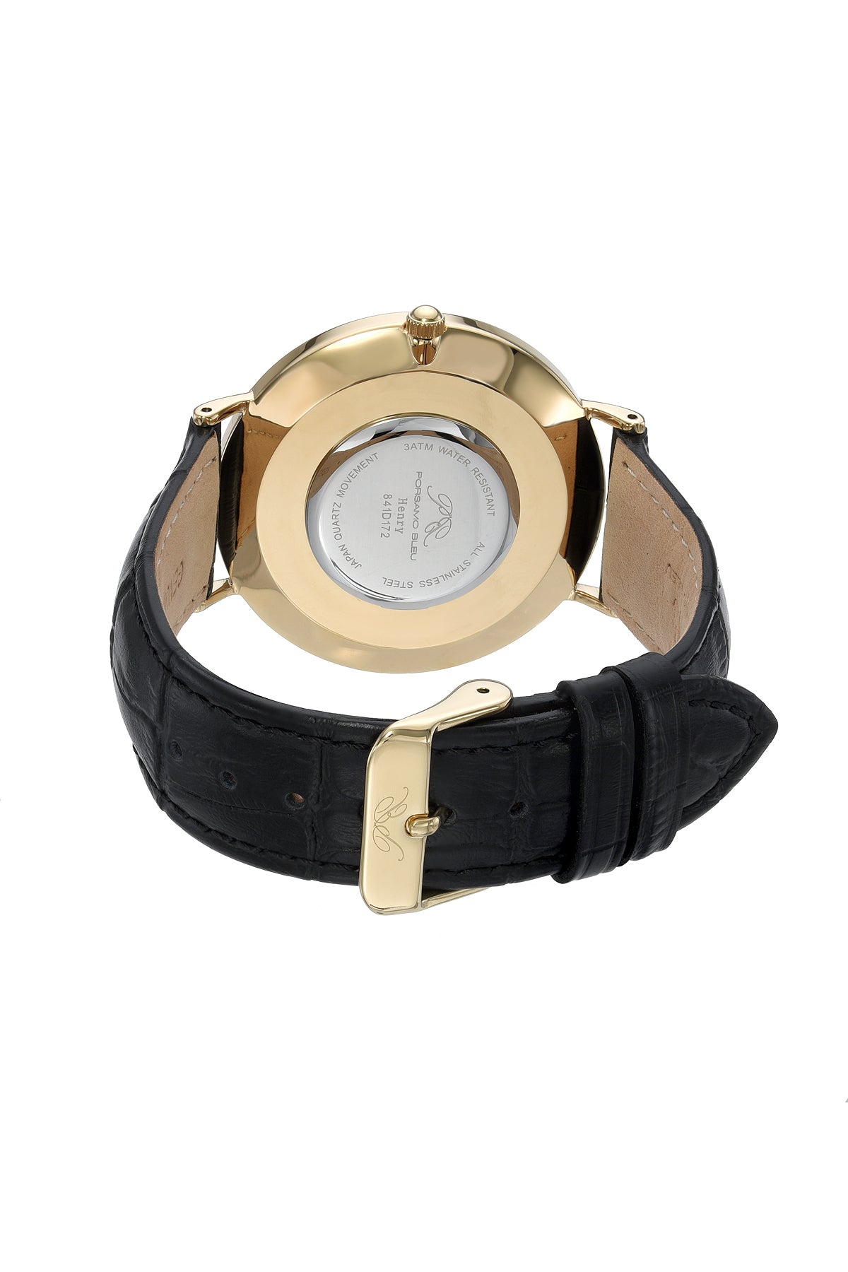 Porsamo Bleu Henry Luxury Men's Watch Genuine Leather Band, Gold, Black, White 841DHEL