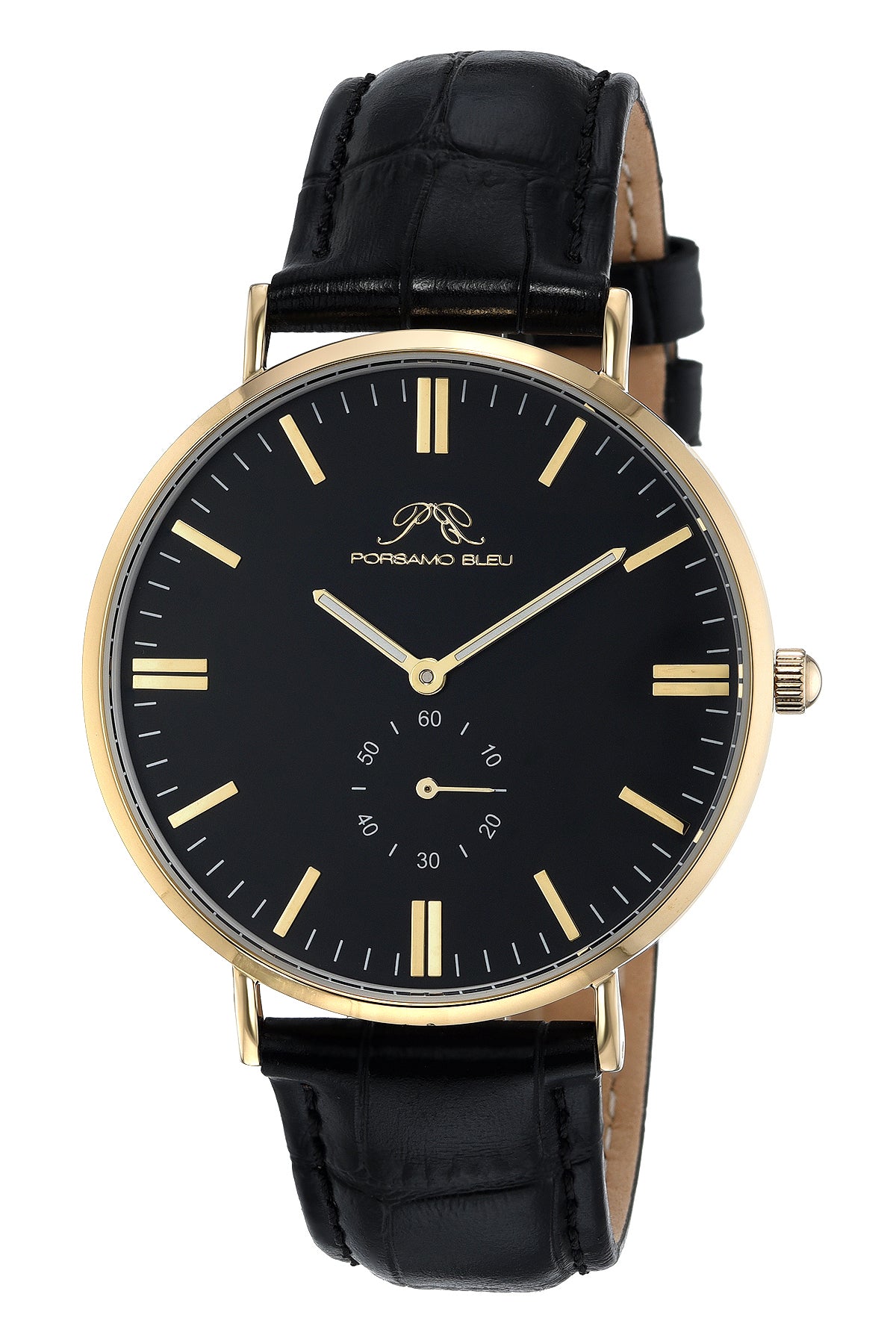 Porsamo Bleu Henry Luxury Men's Watch Genuine Leather Band, Gold, Black 842DHEL