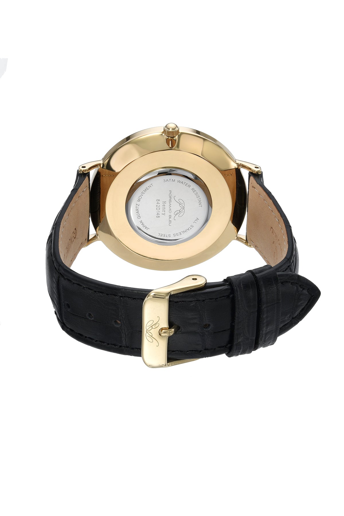 Porsamo Bleu Henry Luxury Men's Watch Genuine Leather Band, Gold, Black 842DHEL