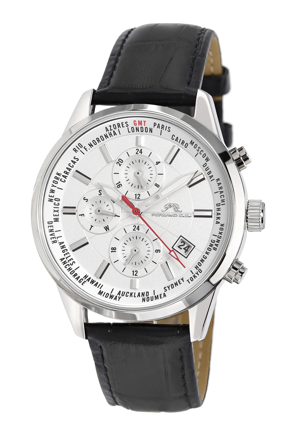 Porsamo Bleu Harrison luxury men's watch, genuine leather band, white, black 881AHAL