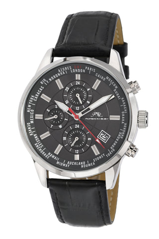 Porsamo Bleu Harrison Luxury Men's Watch, Genuine Leather Band, Graphite, Black 881BHAL