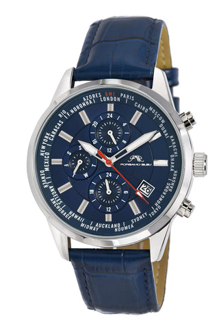 Porsamo Bleu Harrison luxury men's watch, genuine leather band, blue 881CHAL