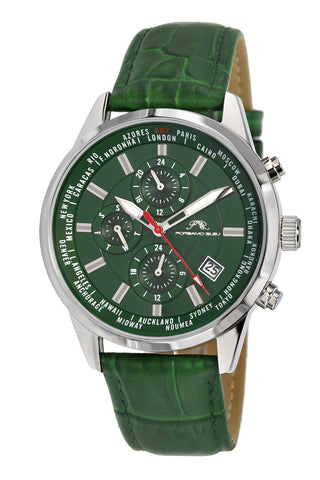 Porsamo Bleu Harrison luxury men's watch, genuine leather band, green 881DHAL