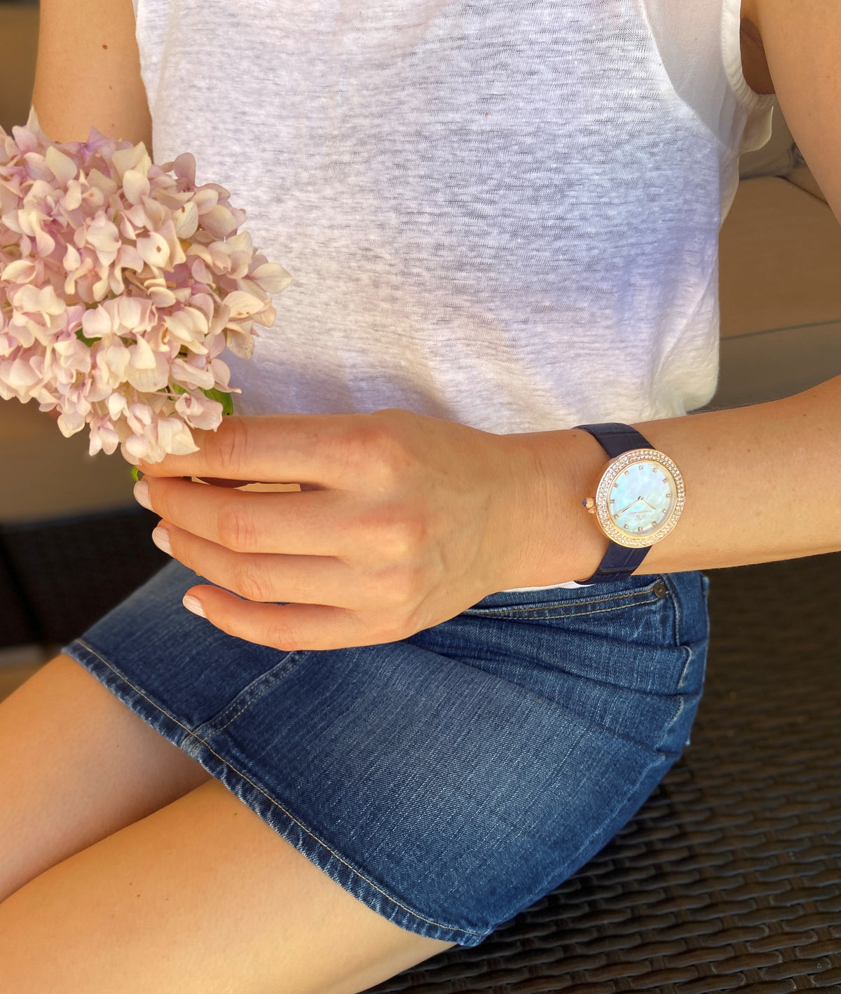 Porsamo Bleu Larissa Luxury Women's Watch, Genuine Leather Band, Crystal Inlaid Bezel, White, Rose, Blue 892CLAL