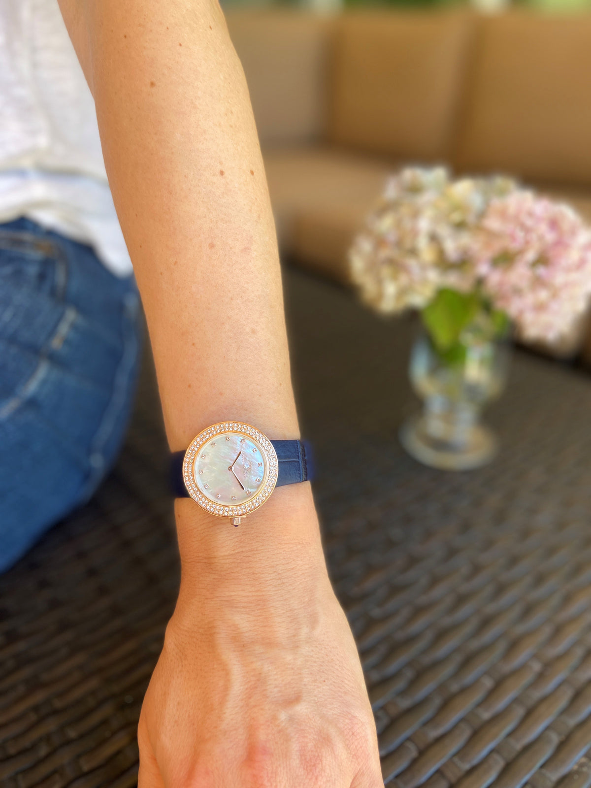 Porsamo Bleu Larissa Luxury Women's Watch, Genuine Leather Band, Crystal Inlaid Bezel, White, Rose, Blue 892CLAL