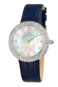 Porsamo Bleu Larissa Luxury Women's Watch, Genuine Leather Band, Crystal Inlaid Bezel, White, Silver,blue 892ALAL