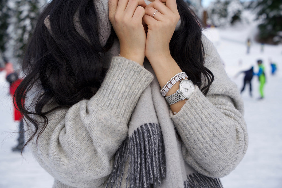 Porsamo Bleu Priscilla Luxury  Women's Stainless Steel Watch, Silver, White 931APRS