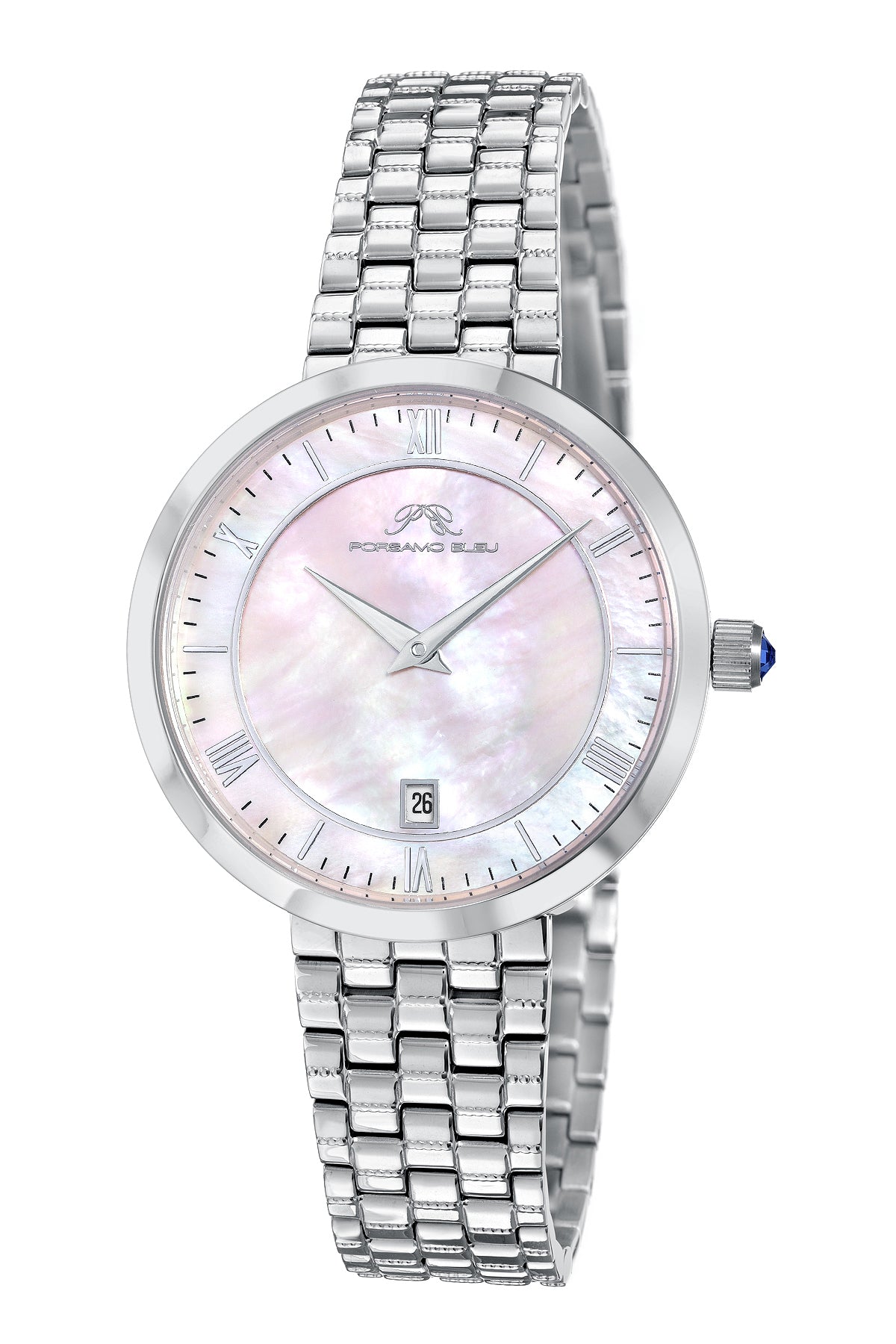 Porsamo Bleu Priscilla Luxury  Women's Stainless Steel Watch, Silver, Baby Pink 932DPRS