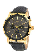 Porsamo Bleu NYC Moon Luxury Men's Watch, Genuine Leather Band, Gold, Black 057BNYL