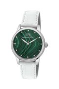 Porsamo Bleu Gemma Luxury Diamond Women's Watch, Genuine Leather Band, Silver, White, Malachite 731CGEL