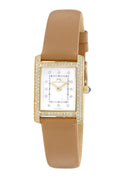 Porsamo Bleu Karolina Luxury Diamond And Topaz Rectangular Women's Genuine Leather Band Watch, Gold, Cognac 1084CKAL