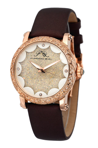 Porsamo Bleu Genevieve Luxury Topaz Women's Watch Satin Leather Watch, Rose, Brown 681CGEL