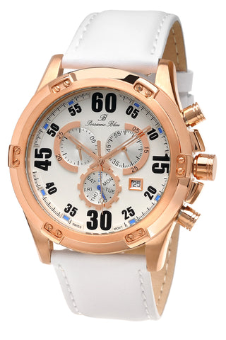 Porsamo Bleu Cancun luxury chronograph men's watch, genuine leather band, rose, white 062ACAL