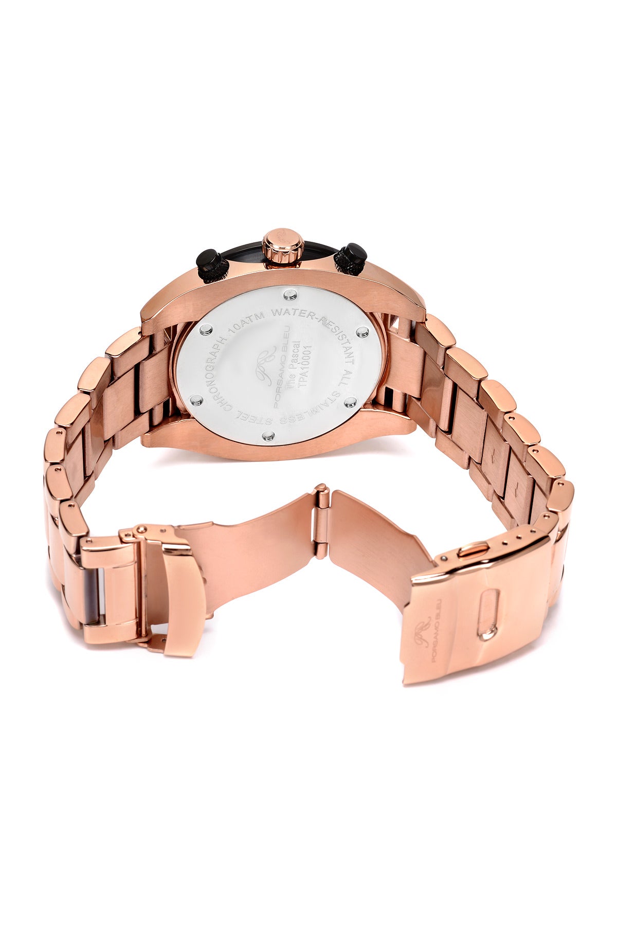 Porsamo Bleu Pascal luxury chronograph men's stainless steel watch, rose, black 262BPAS