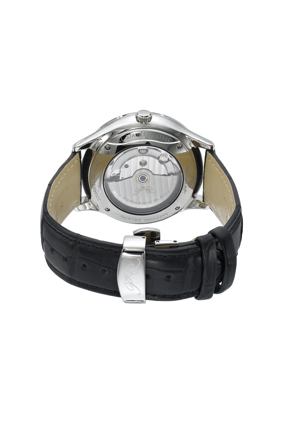 Porsamo Bleu Tourbillon 2023 Luxury Automatic Diamond Men's Watch, Alligator Band, Silver, White, Black 661BTBL