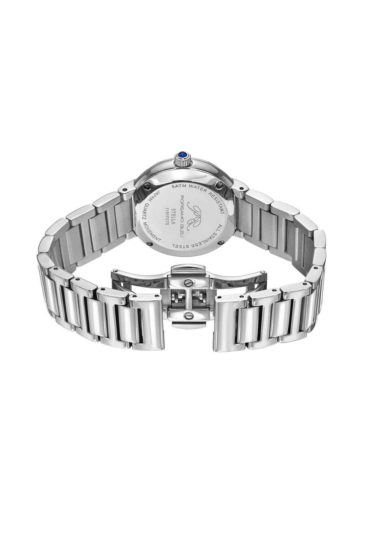 Porsamo Bleu Stella Luxury Crystal Womens Stainless Steel Watch, Silver With Baby Pink Guilloche And Sunray Dial 1191FSTS