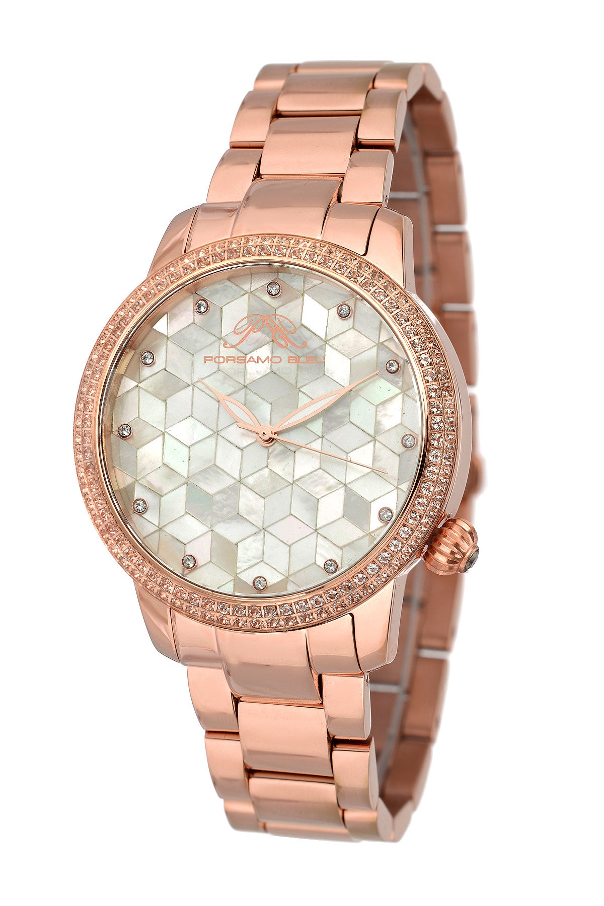 Porsamo Bleu Evelyn luxury topaz women's stainless steel watch, rose, white 761CEVS