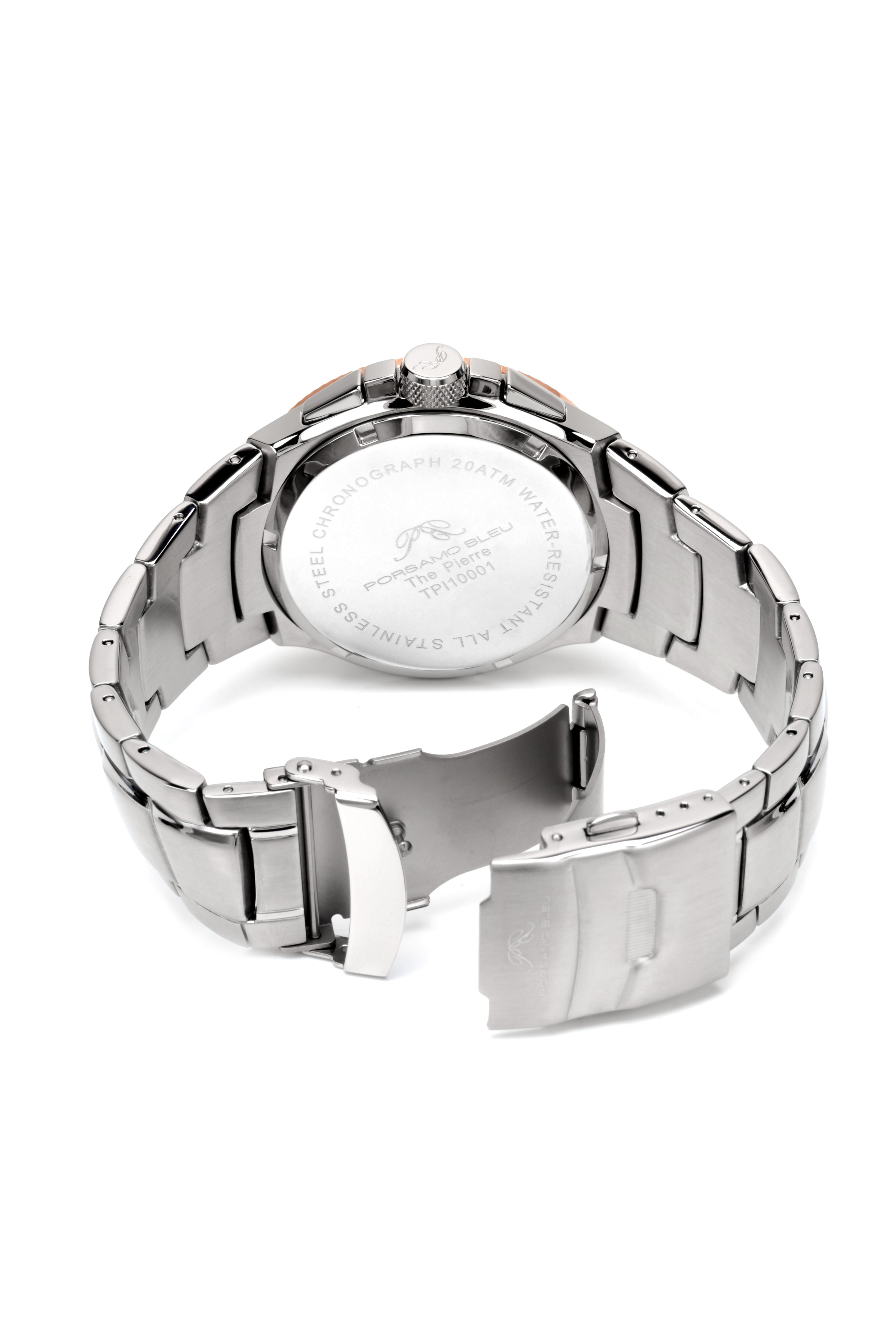 Porsamo Bleu Pierre luxury chronograph men's stainless steel watch, silver, rose, white 251CPIS