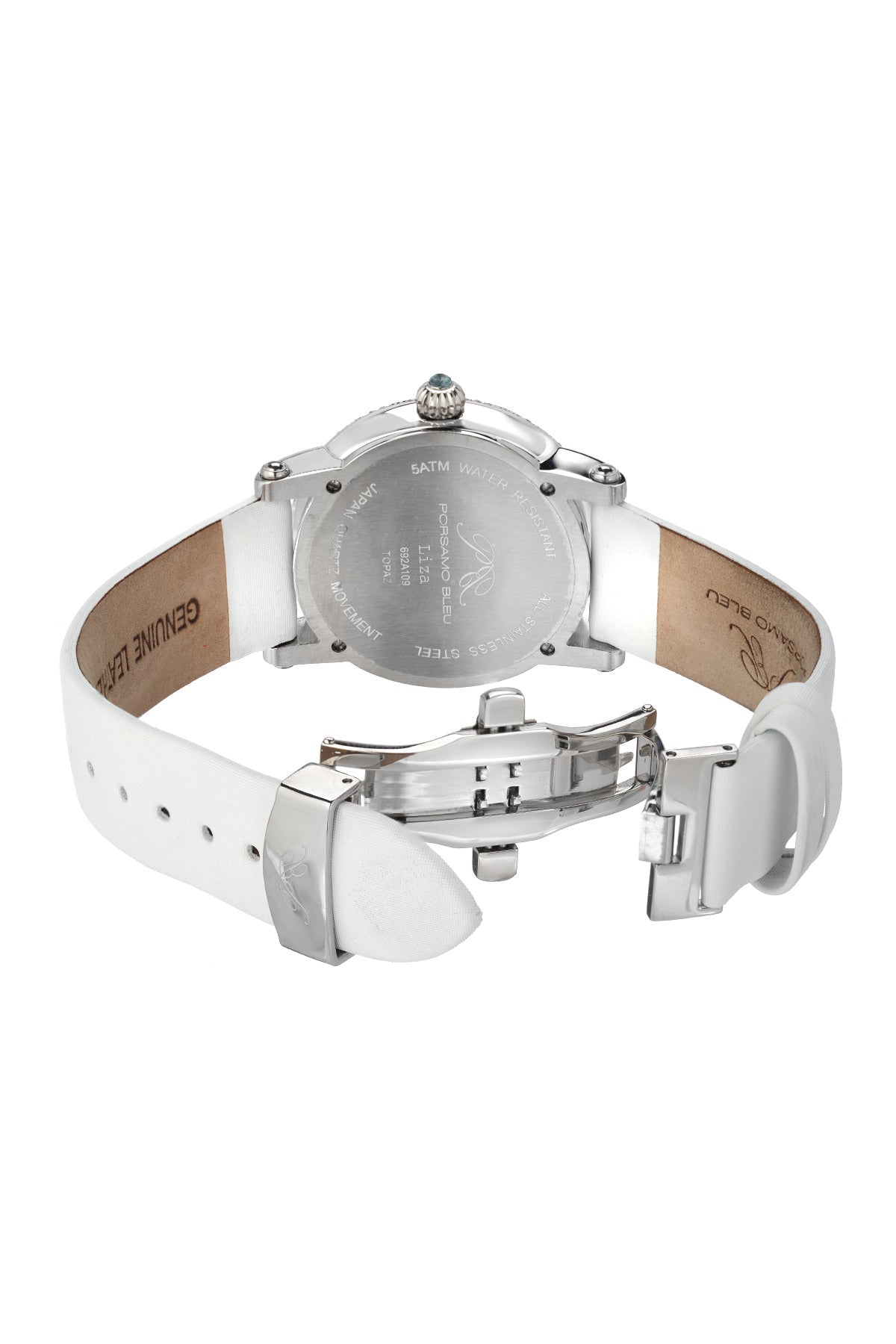 Porsamo Bleu Liza Luxury Automatic Topaz Women's Watch Satin Leather Watch Silver Blue White 692ALIL