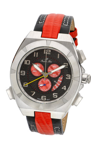 Porsamo Bleu Ibiza luxury chronograph men's watch, genuine leather band, silver black, red 122CIBL