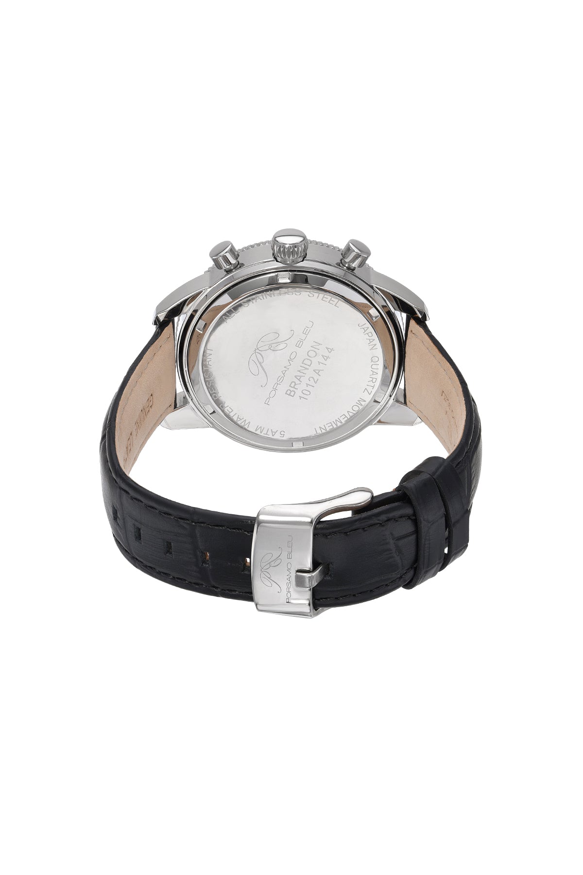 Porsamo Bleu Brandon luxury chronograph men's genuine leather band watch, silver, black 1012ABRL