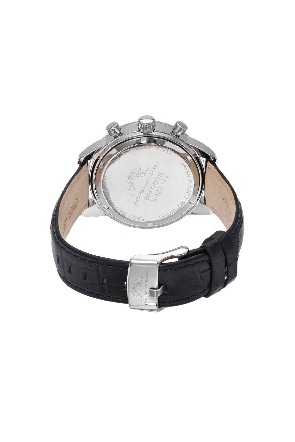 Porsamo Bleu Brandon Luxury Chronograph Men's Genuine Leather Band Watch, Silver, Black 1012ABRL