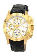 Porsamo Bleu George Luxury Chronograph Men's Watch, Genuine Leather Band, Gold, Black 341DGEL