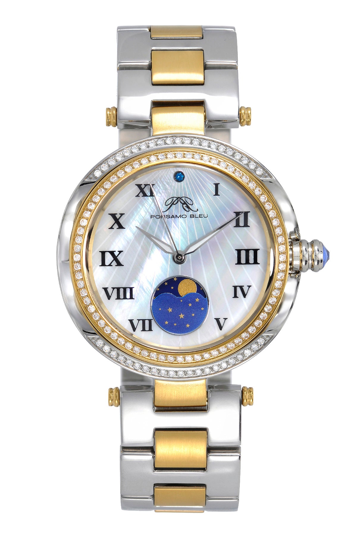 Porsamo Bleu South Sea Crystal Moon Luxury Women's Stainless Steel Watch, Two Tone 108FSSM
