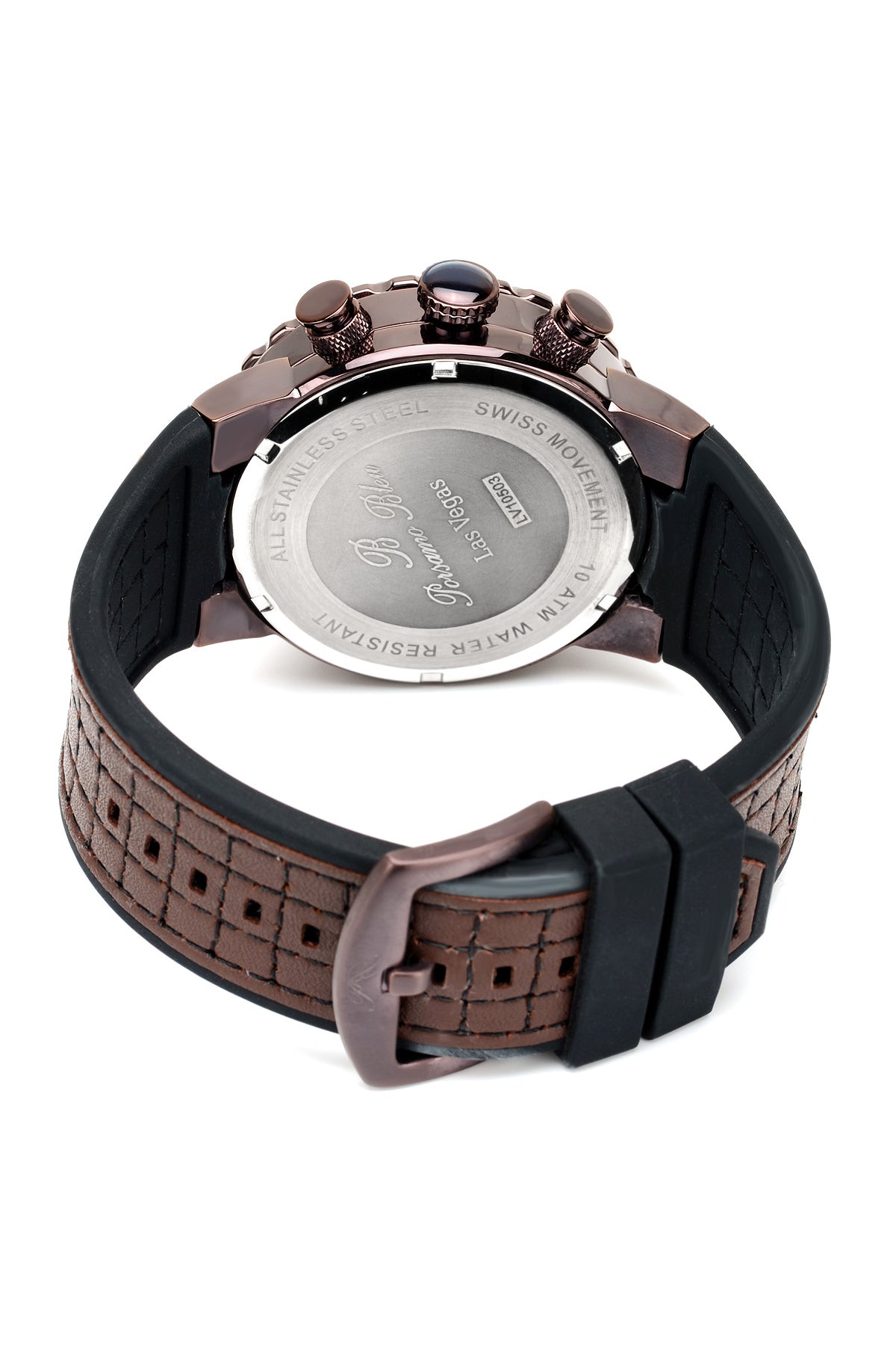 Porsamo Bleu Las Vegas Luxury Men's Watch, Silicone Strap, Interchangeable Bezels, Brown 114ELVR