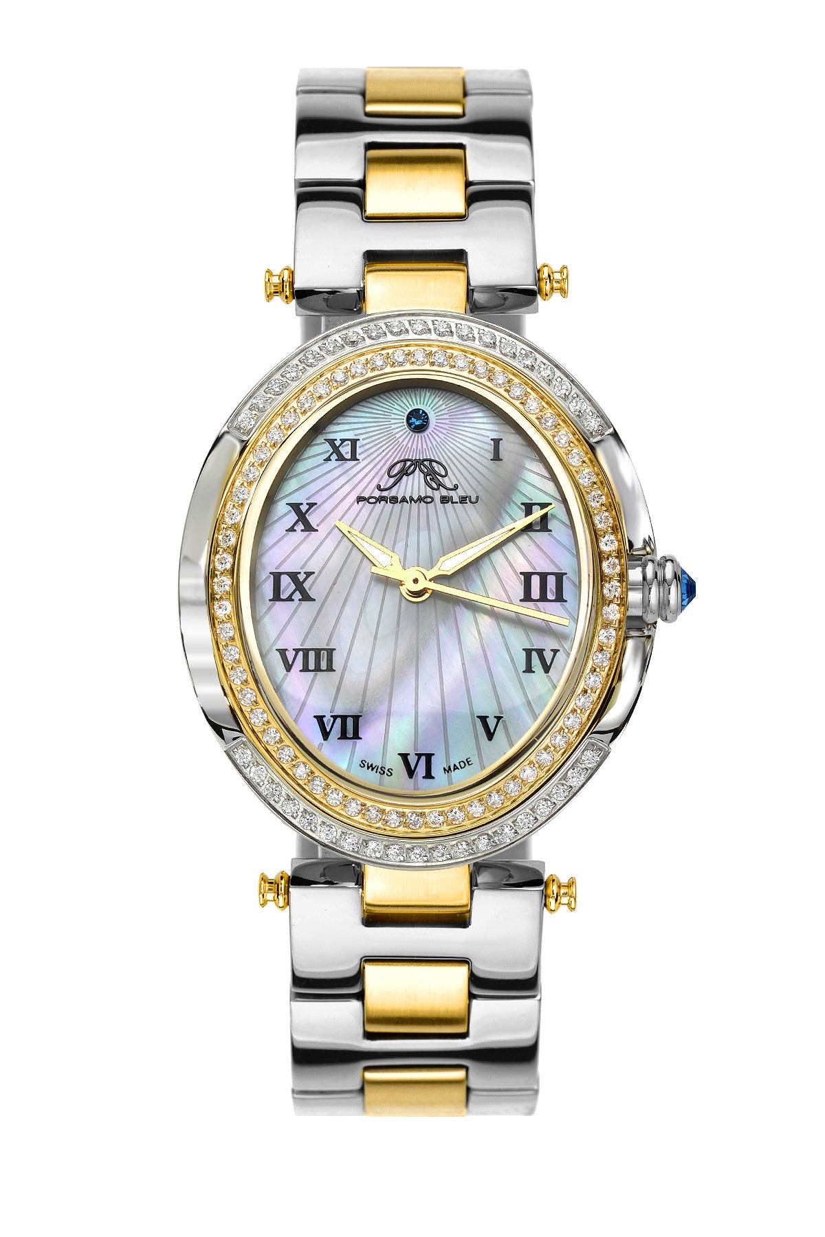 Porsamo Bleu South Sea Oval Crystal Luxury Women's Stainless Steel Watch, Silver, Gold 106FSSO