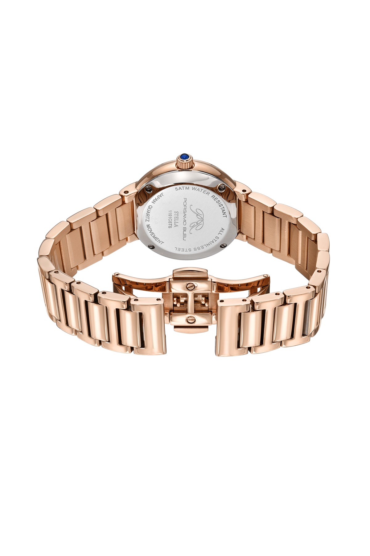 Porsamo Bleu Stella Luxury Crystal Womens Stainless Steel Watch, Rose With Silver Guilloche And Sunray Dial 1191CSTS