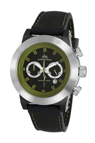 Porsamo Bleu Finley luxury chronograph men's watch, silicone strap, silver, black, green 402CFIR