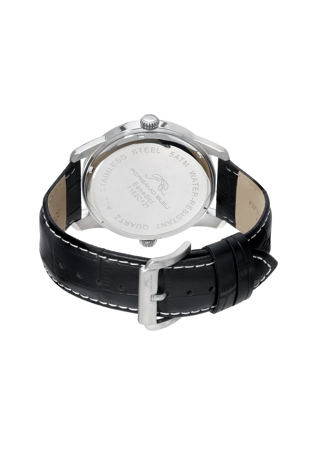 Porsamo Bleu Benedict Luxury Two Movements Men's Genuine Leather Band Watch, Silver, Black, Green 1162CBEL