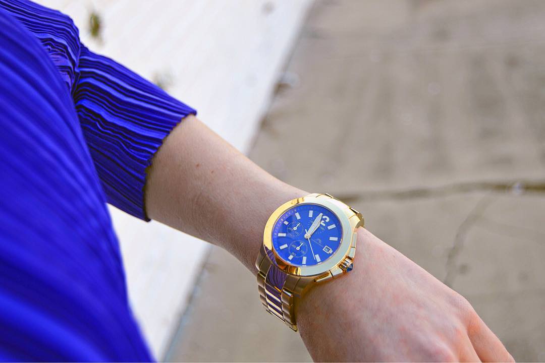 Porsamo Bleu Harper Luxury Chronograph Women's Stainless Steel Watch, Champagne, Blue 522CHAS