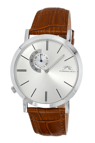 Porsamo Bleu Parker luxury men's watch, genuine leather band, silver, brown 831BPAL