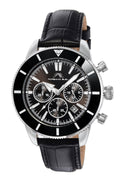 Porsamo Bleu Brandon Luxury Chronograph Men's Genuine Leather Band Watch, Silver, Black 1012ABRL