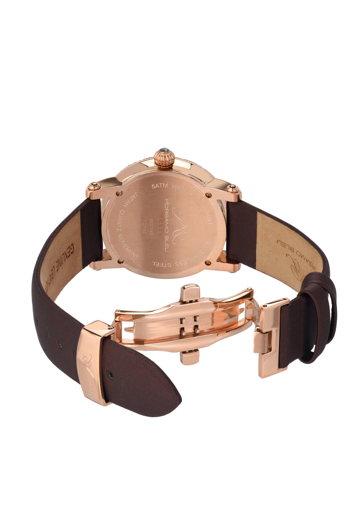 Porsamo Bleu Liza Luxury Automatic Topaz Women's Watch, Satin Leather Watch, Rose, Brown 692CLIL
