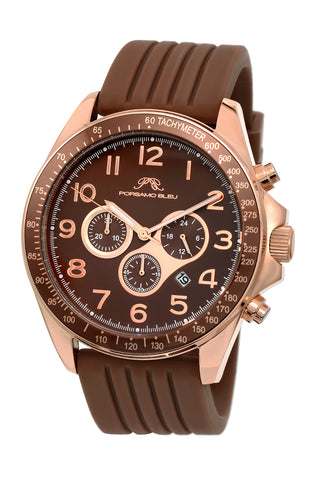 Porsamo Bleu Wolfgang luxury  chronograph men's watch, silicone strap, rose, brown 571CWOR
